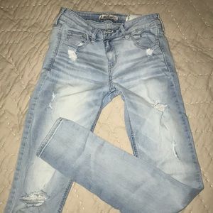 Hollister super skinny ripped jeans, light wash.